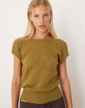 [Motel] Motel Sinda open back short sleeved knit top in olive-Green XS Olive