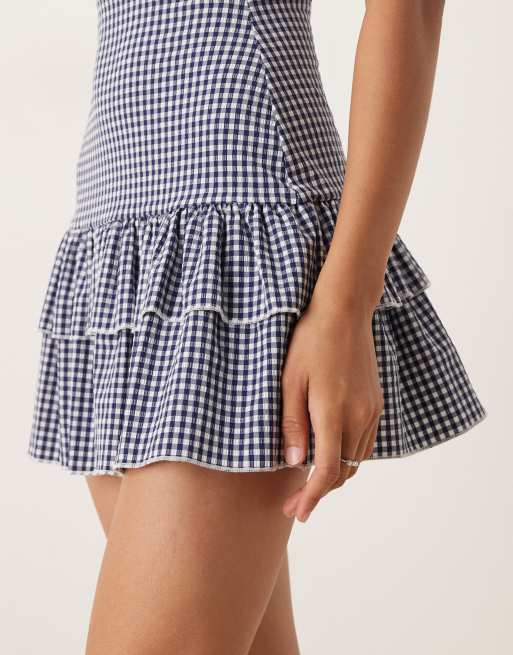 Motel sitav gingham bandeau dress in navy, 3 of 4