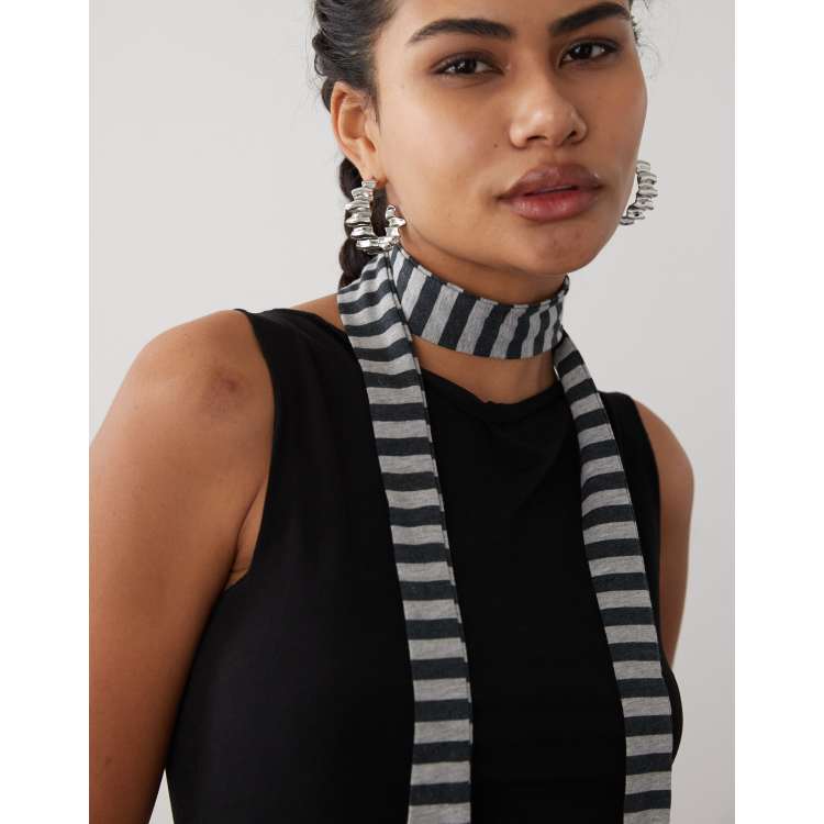 Motel skinny stripe scarf in grey black ASOS