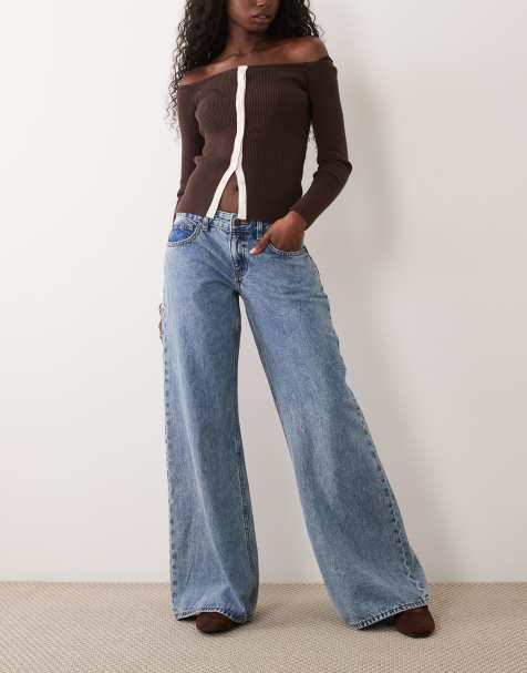 Motel slouchy flare jeans in blue stone - view 1