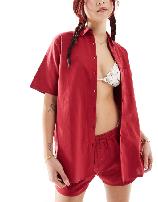 Motel - Smith - Oversized strandshirt in rood, deel van co-ord set