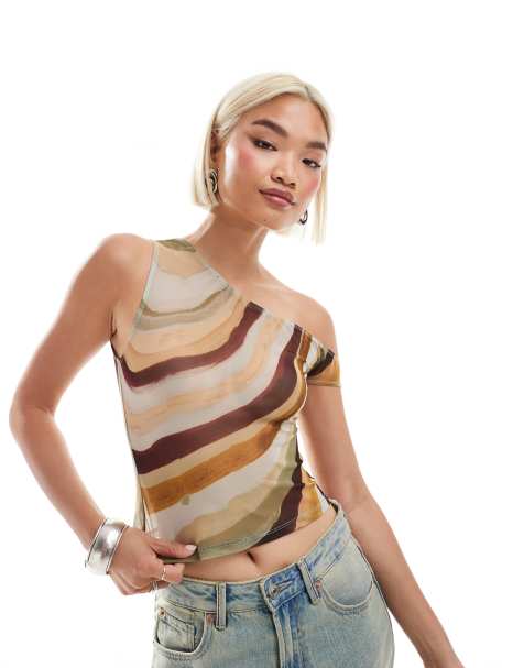 Motel sohan off-shoulder mesh top in wiggle sunset print - view 1