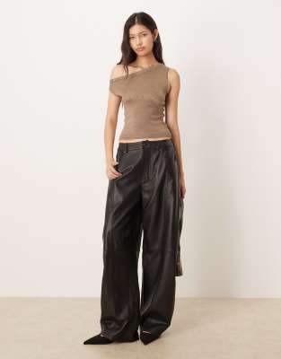 Motel Sojin Off Shoulder Top With Eyelets In Brown