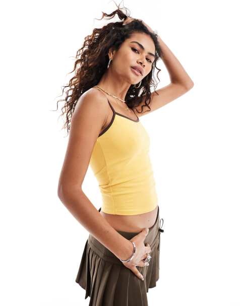 Motel solani ringer cami top in bright yellow and brown - view 1