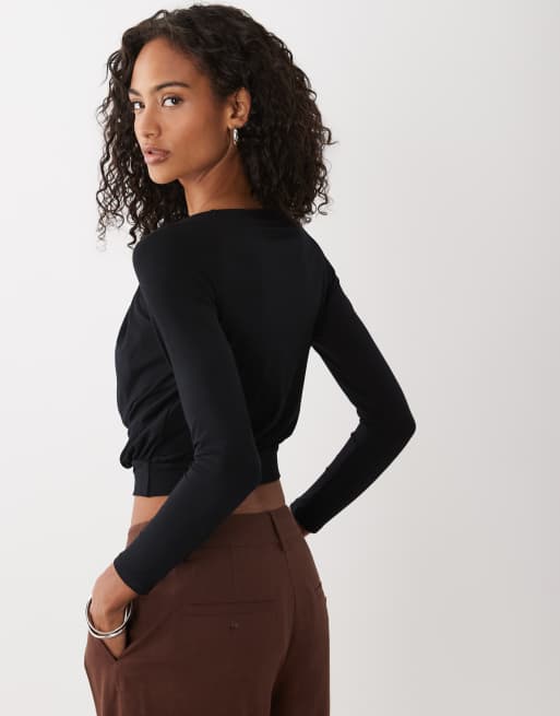 Motel Sore cowl plunge beaded top in black, 2 of 4