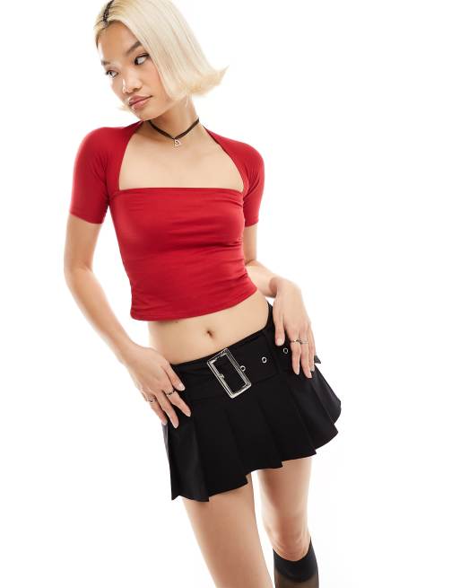 Motel square neck stretch top in adrenaline red