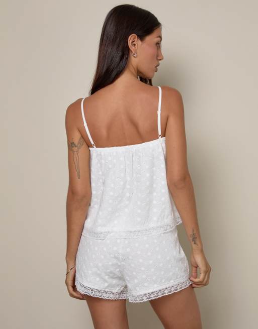 Motel strapa eyelet cropped cami top in ivory, 2 of 4