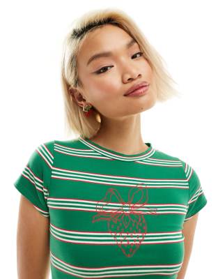 Motel strawberry motif striped baby t-shirt in green