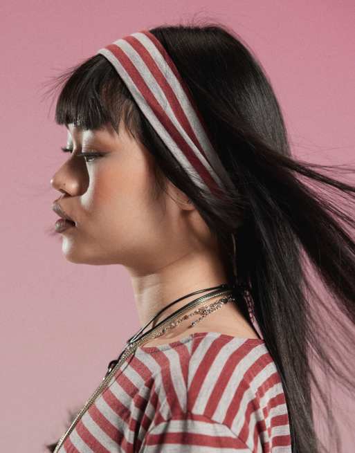 Motel stripe headband in burgundy grey