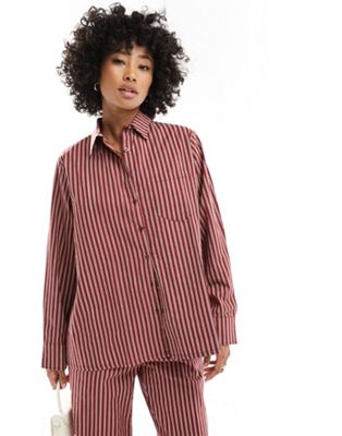 Motel stripe oversized shirt co-ord in maroon
