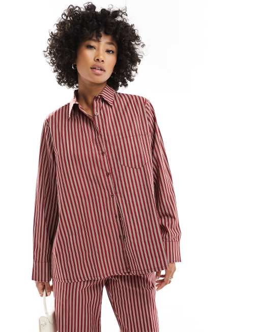 Motel stripe oversized leather shirt in maroon (part of a set)