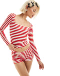 [Motel] Motel stripe scoop neck long sleeve top in red (part of a set) XS Red/white stripe
