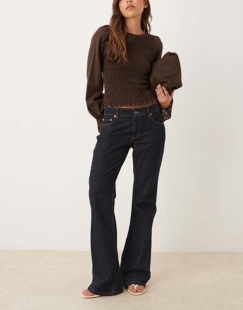 Motel - Stugge flared jeans met lage taille in indigo - view 1