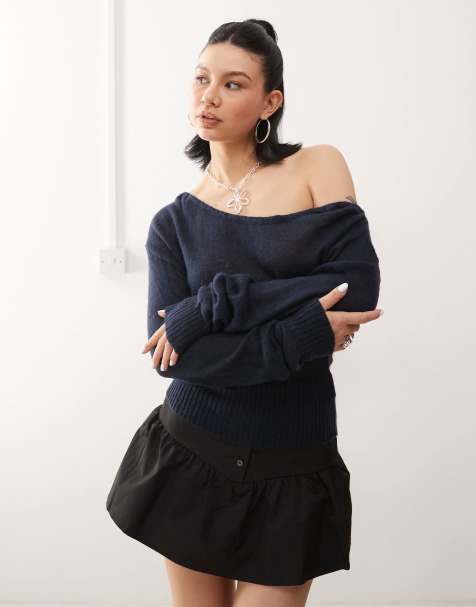 Motel suena asymmetric jumper in navy - view 1