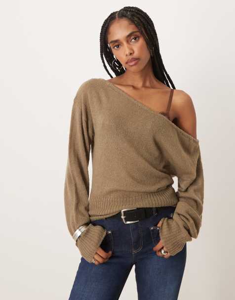 Motel Suena asymmetric knit sweater in khaki - view 1