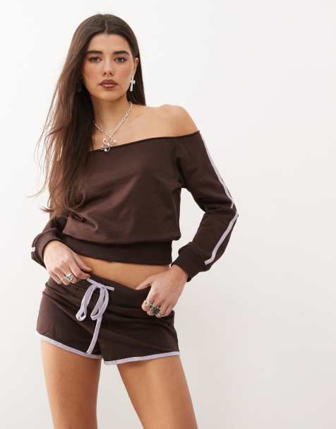 Motel sujana asymmetric sweater top co-ord in bitter chocolate - view 1