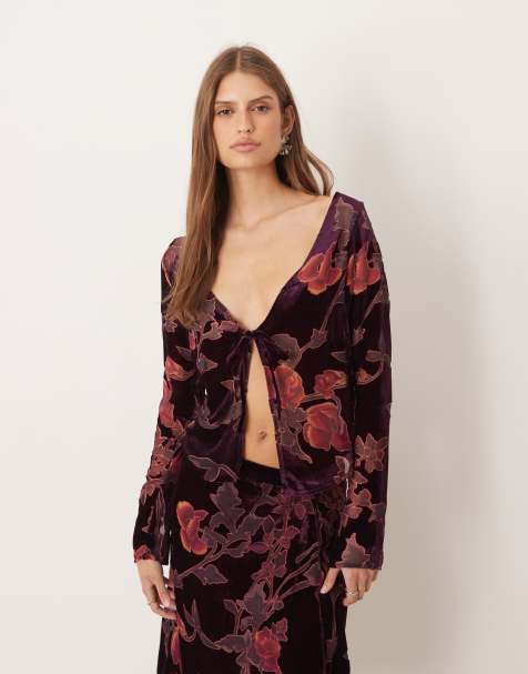 Motel – Sukita – Bordowy top z długimi rękawami w kwiatowy wzór - view 1