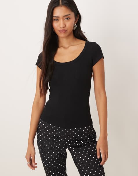 Motel Sumala ribbed scoop neck short sleeve t-shirt in black - view 1