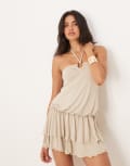 [Motel] Motel suraya plunge front slinky halter dress in off-white L Off-white