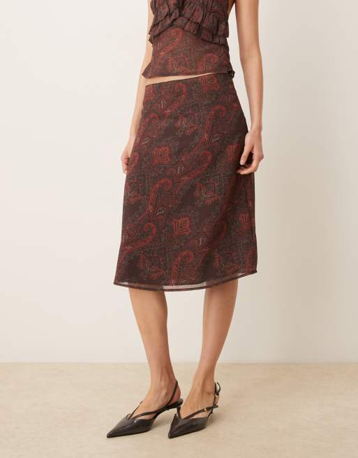 Motel – Suriela – Midirock in Braun mit Royal-Paisleymuster, Kombiteil , 2 von 5