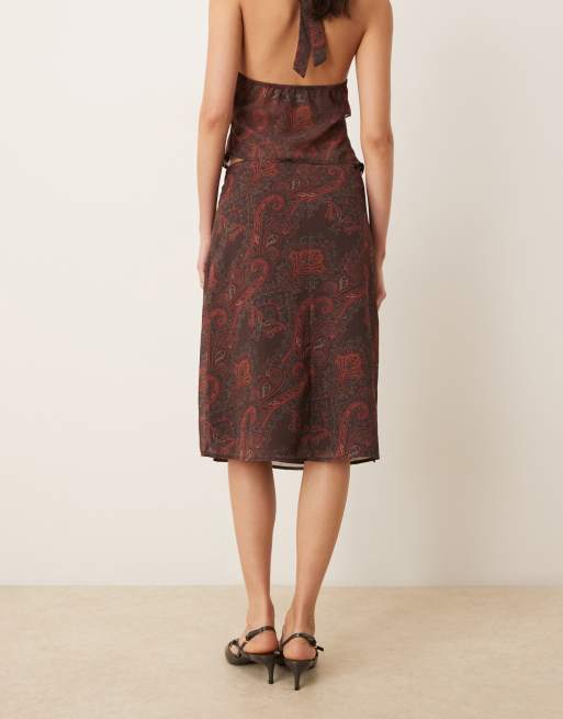 Motel – Suriela – Midirock in Braun mit Royal-Paisleymuster, Kombiteil , 4 von 5