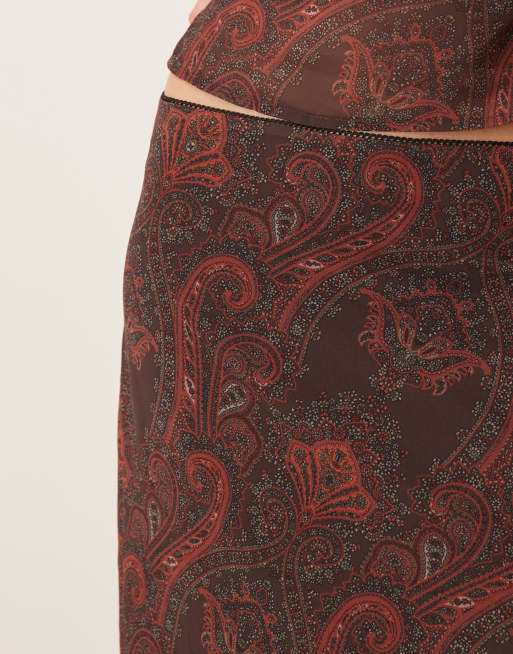 Motel – Suriela – Midirock in Braun mit Royal-Paisleymuster, Kombiteil , 5 von 5