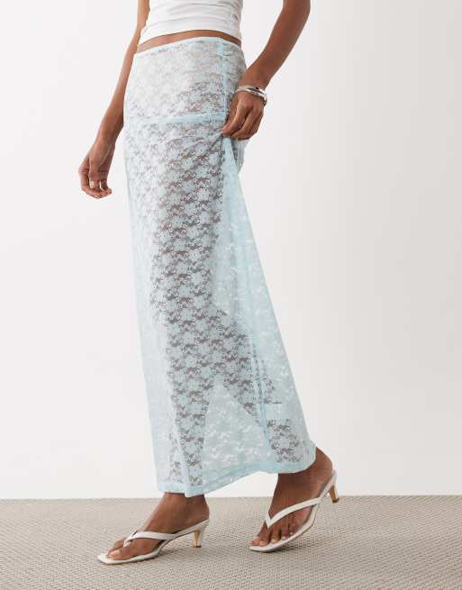 Motel Surina lace skirt in turquoise, 3 of 5
