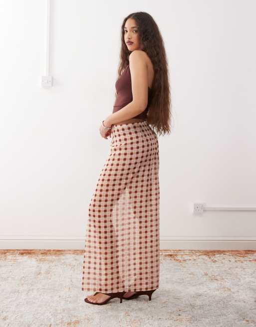 【BAON】Chekoi Banding Peach Fuzz Check Long Skirt BAON】Dinku Banding Peach Fuzz Ribbon Long Skirt (BAON