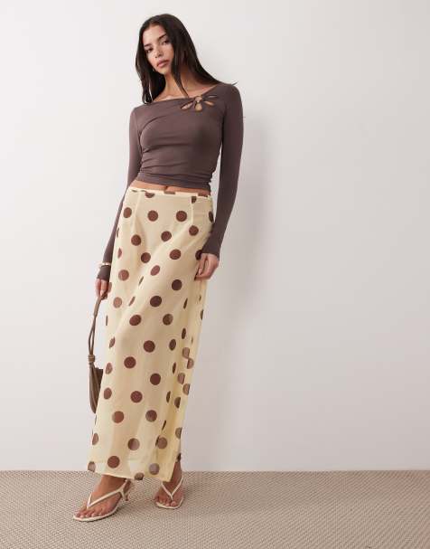 Motel Surina sheer yellow brown polka skirt