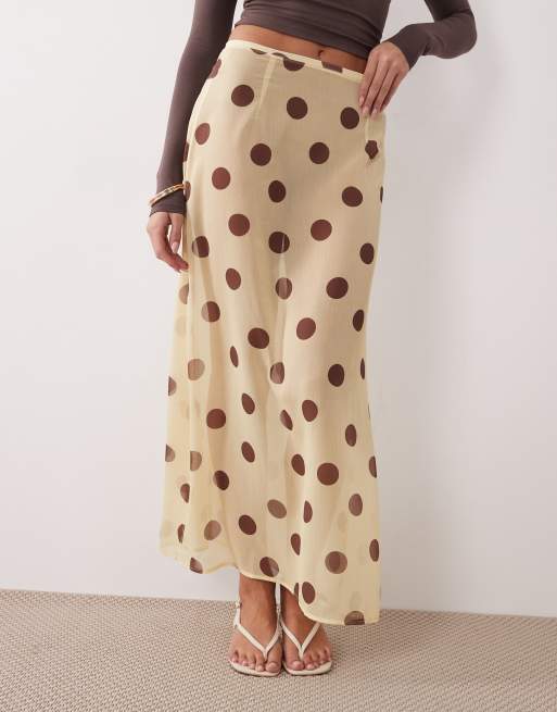 Motel Surina sheer yellow brown polka skirt, 2 of 5