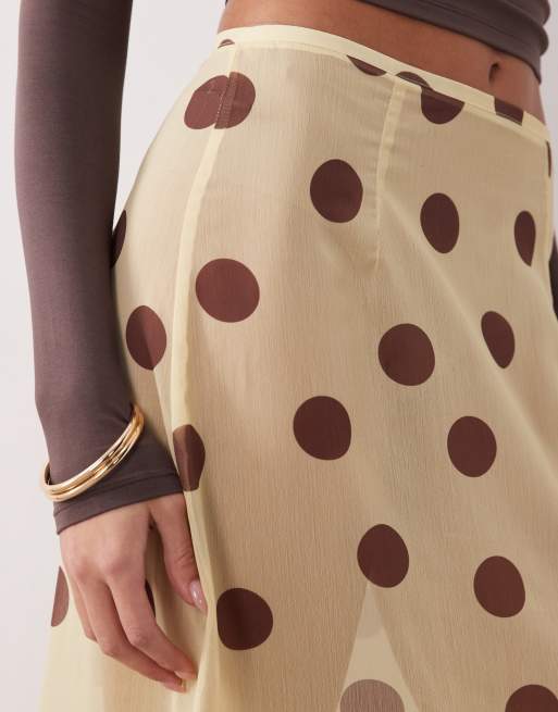 Motel Surina sheer yellow brown polka skirt, 3 of 5