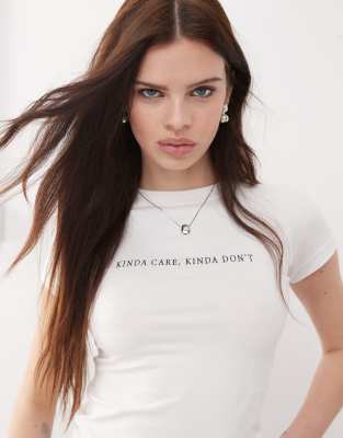 Motel Sutin Baby Tee With Don't Care Graphic In White