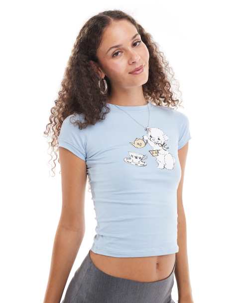 Motel sutin tea time print baby t-shirt in blue - view 1