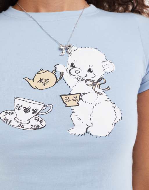Motel Sutin tea time print baby t-shirt in blue, 2 of 4