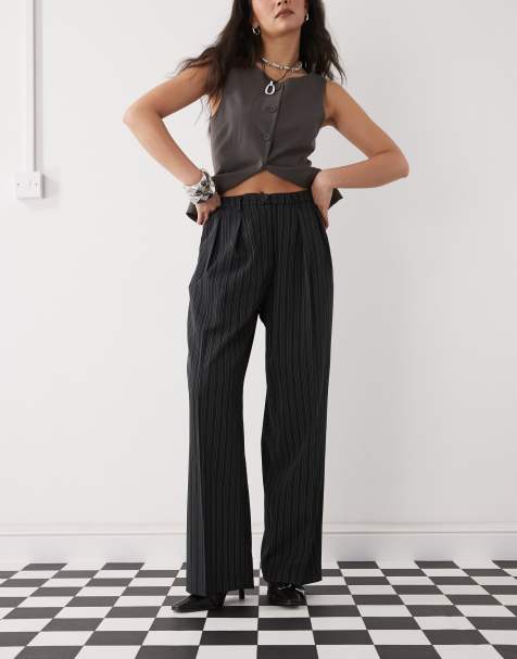 Motel syra pleated trouser in pinstripe black