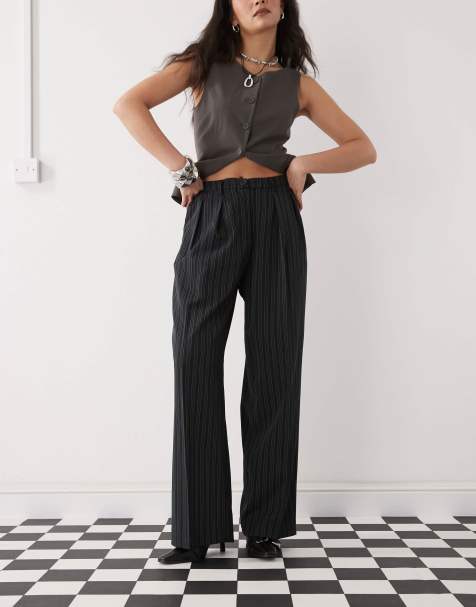 Motel syra pleated trouser in pinstripe black