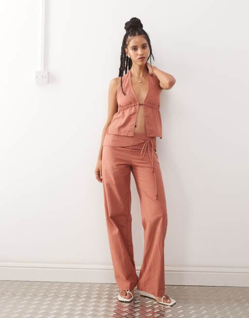 Motel syrma bead detail linen halter top in tuscan red, 3 of 4