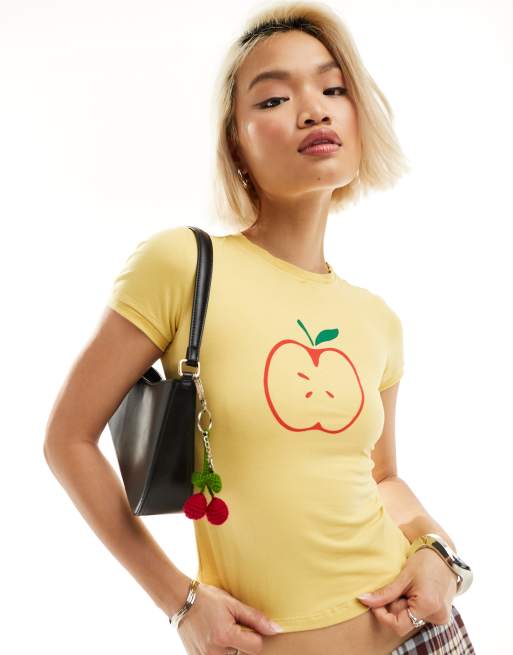 Motel - T-shirt effet rétréci à motif pomme esquissée - Jaune