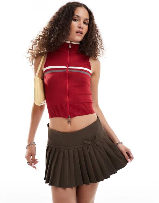 Motel tabeya sleeveless knit zip-through top in red
