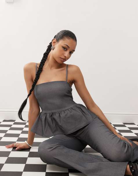 Motel tabira drop waist cami top co-ord in grey - view 1
