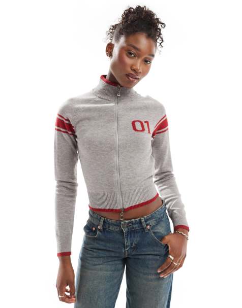 Motel tacita zip through jumper in grey - view 1
