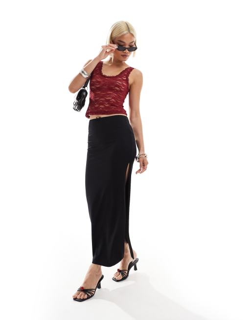 Motel Tahoa scoop neck lace singlet top in burgundy, 2 of 4