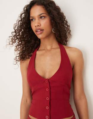 Motel tailored halter top in red - part of a set - view 1