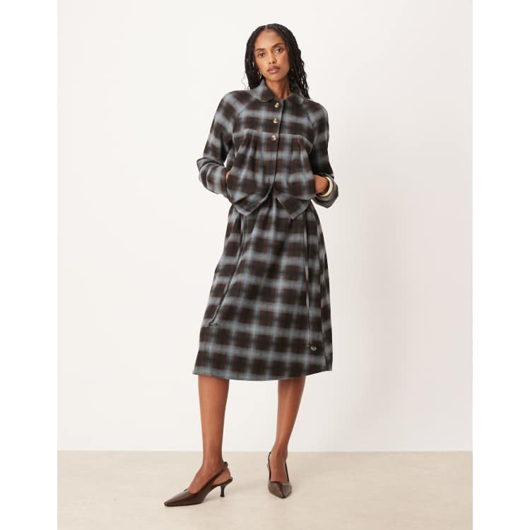 Motel Taka midaxi skirt in blue brown plaid - part of a set | ASOS