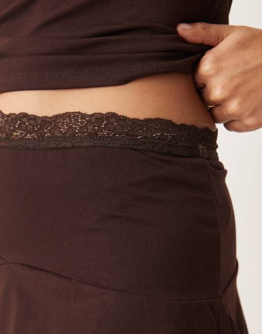 Motel – Taleah – Chokladbrun minikjol med spetskant, del av set, 4 av 5
