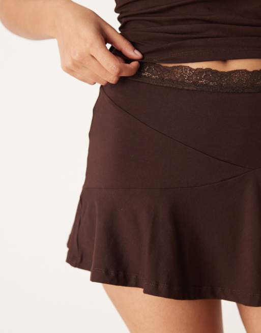 Motel - Taleah - Mini-jupe d'ensemble en dentelle - Marron chocolat, 3 de 5