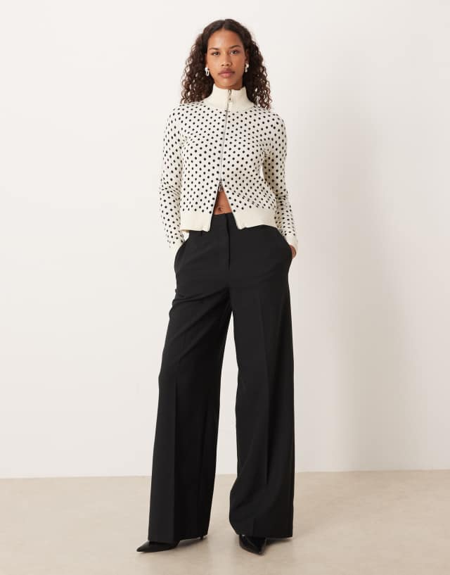 Motel Talisa zip up knit jacket in polka dots | ASOS