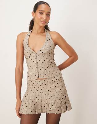 Motel Tarja Polka Dot Mini Skirt In Neutral