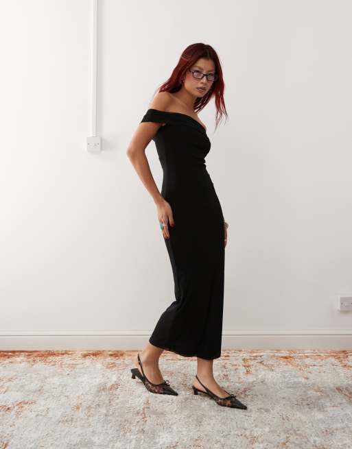 Black mesh off the shoulder dress best sale