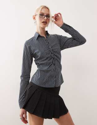 Tarsi mono stripe fitted shirt in navy